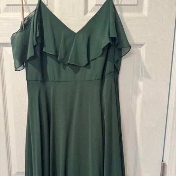 Jenny Yoo Mila Forest Green Flutter Sleeve Formal Gown Bridesmaid Dress Gown 16 - Picture 2 of 5